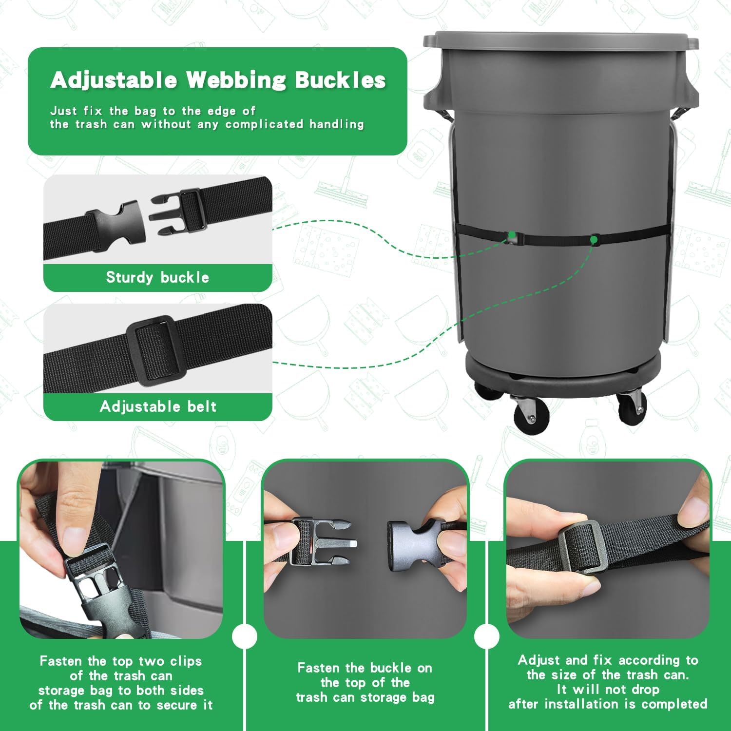 Trash Can Caddy Organizer with 10 Pockets - Cleaning Supply Holder for 32-55 Gallon Round Garbage Bins | Adjustable Strap Storage Bag for Sponges, Gloves, Spray Bottles, Cleaning Tools