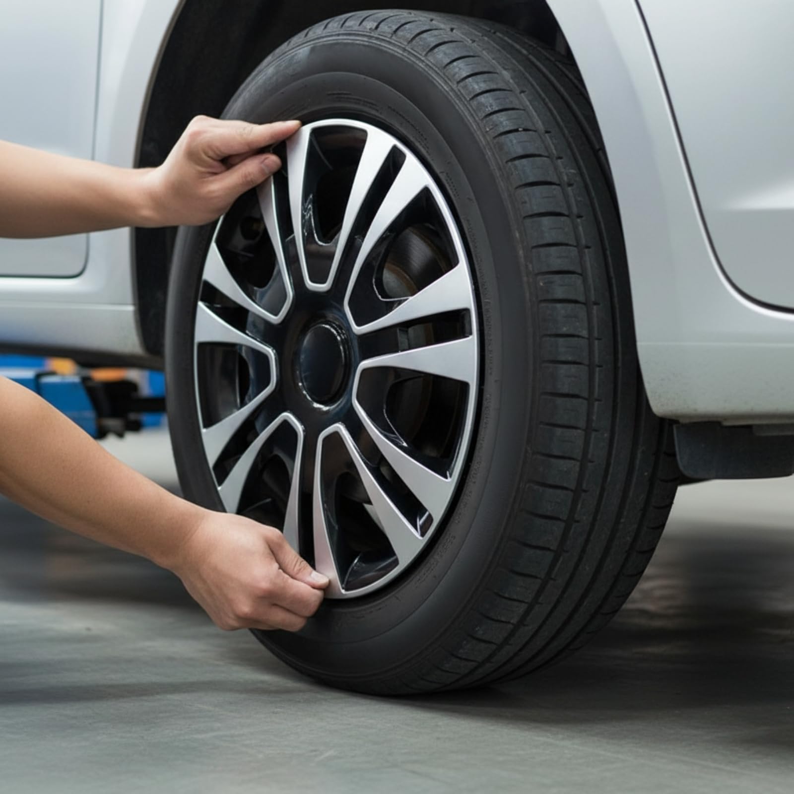 4 Pezzi Copricerchio per 13 Pollici Instzione Rapida Borchia Perfetta Vestibilità Copriruota per Auto, Manutenzione, Argento Brillante, 13 Pollici