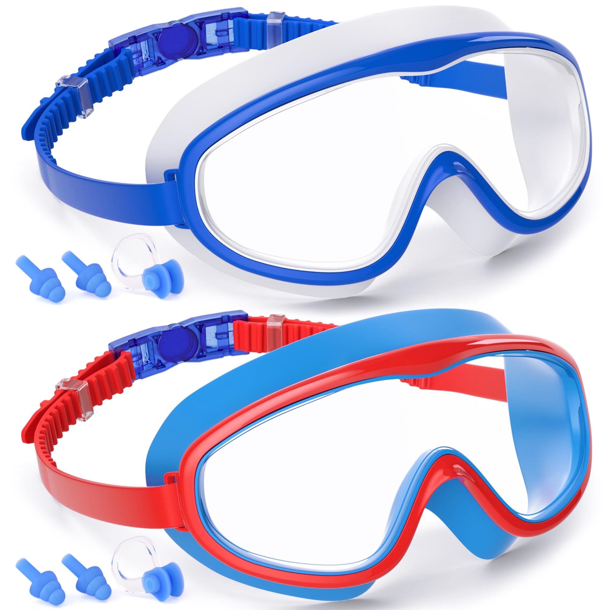 COOLOO 2-PACK Kids Swimming Goggles, Kids Swim Goggles Junior Children Girls Boys Early Teens Age 3-15, with Anti-Fog, Waterproof, Protection Lenses, Crystal Clear Wide Vision — image 1