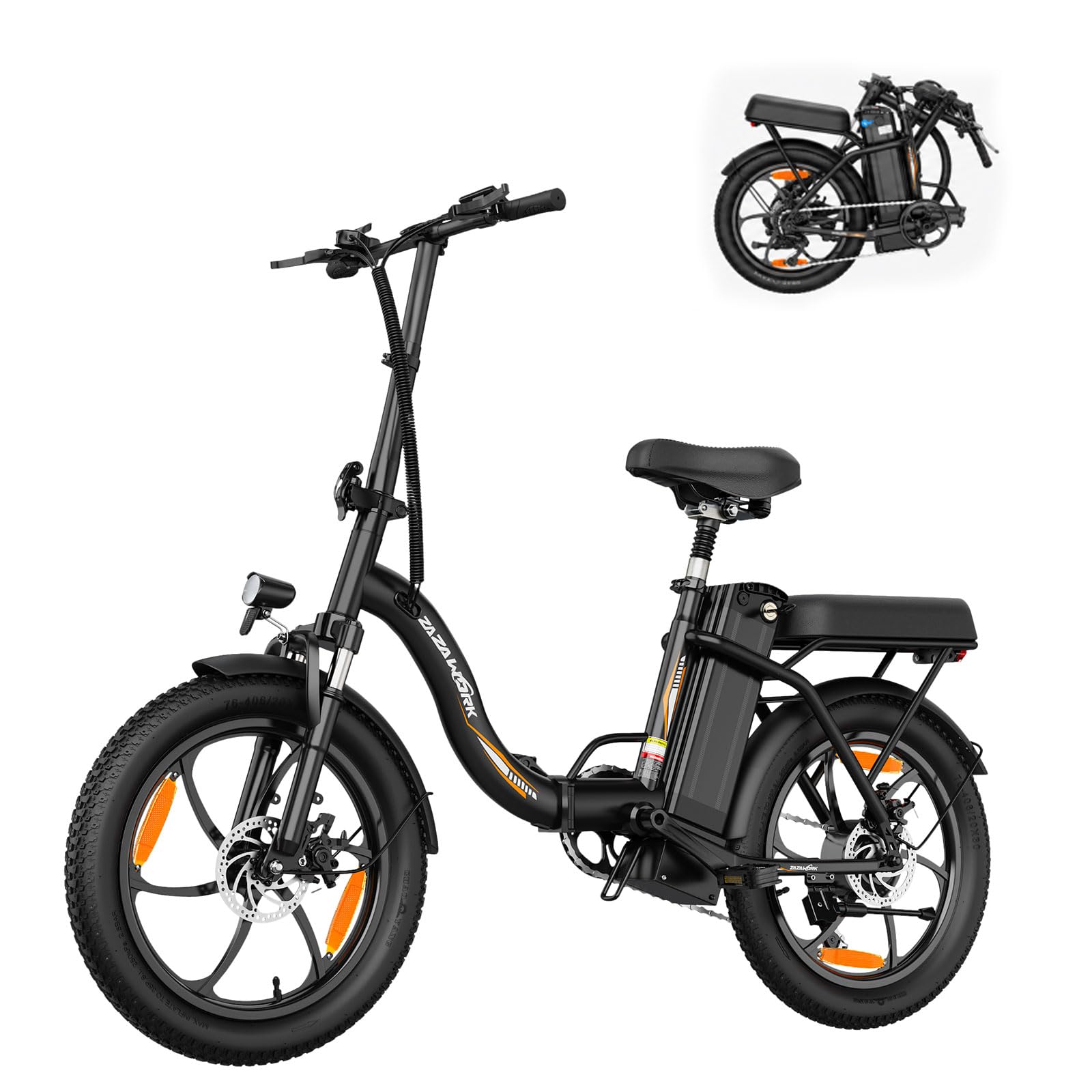 TIGUOWISH ZAZAWORK Vélo Électrique Pliable 250W, VTT Batterie 48V 16Ah, Autonomie 100 km, 7 Vitesses, Freins à Disque, Pneus 20" Anti-Crevaison