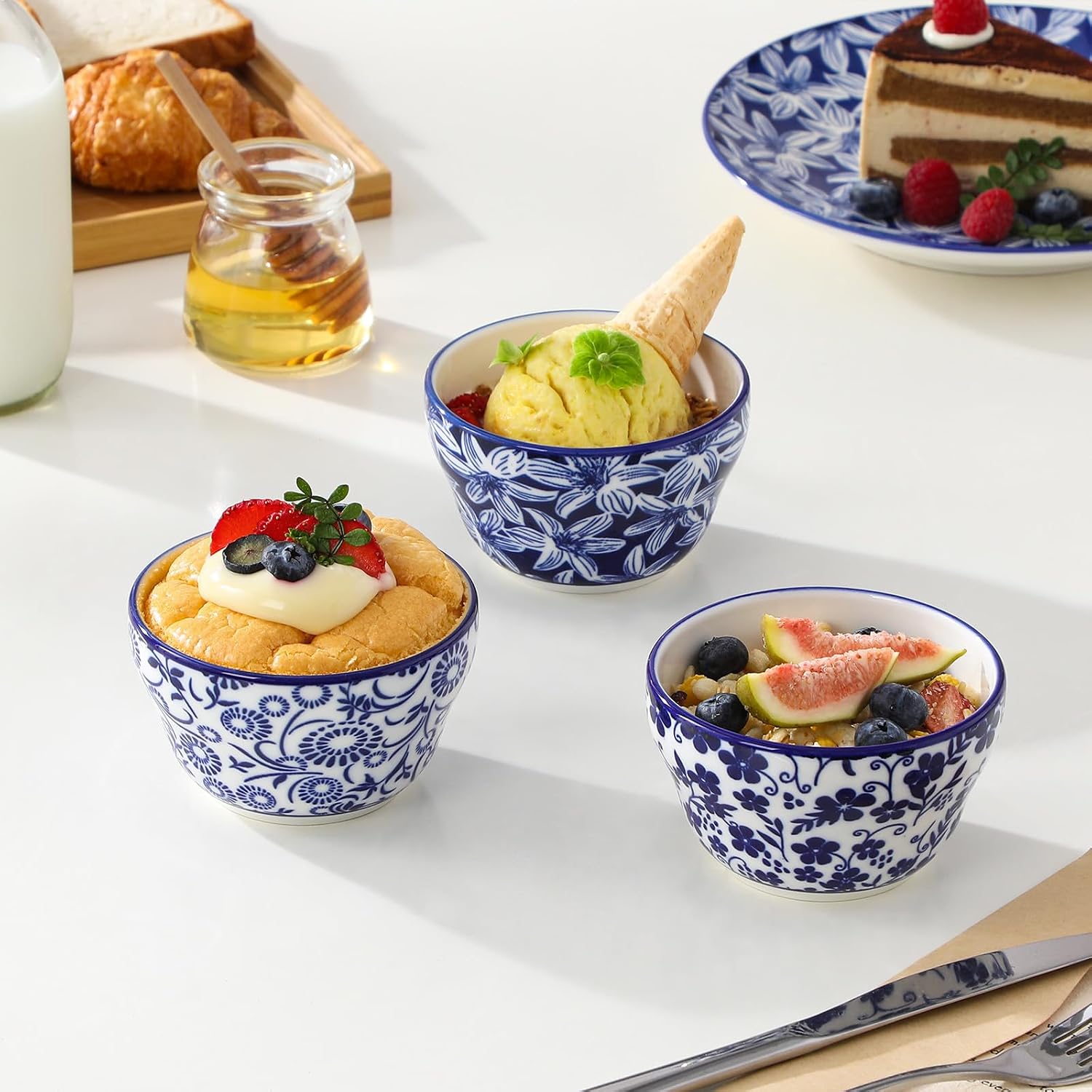vancasso Selene Bouillon Cups Set of 6, 8 Oz Porcelain, Cobalt Blue
