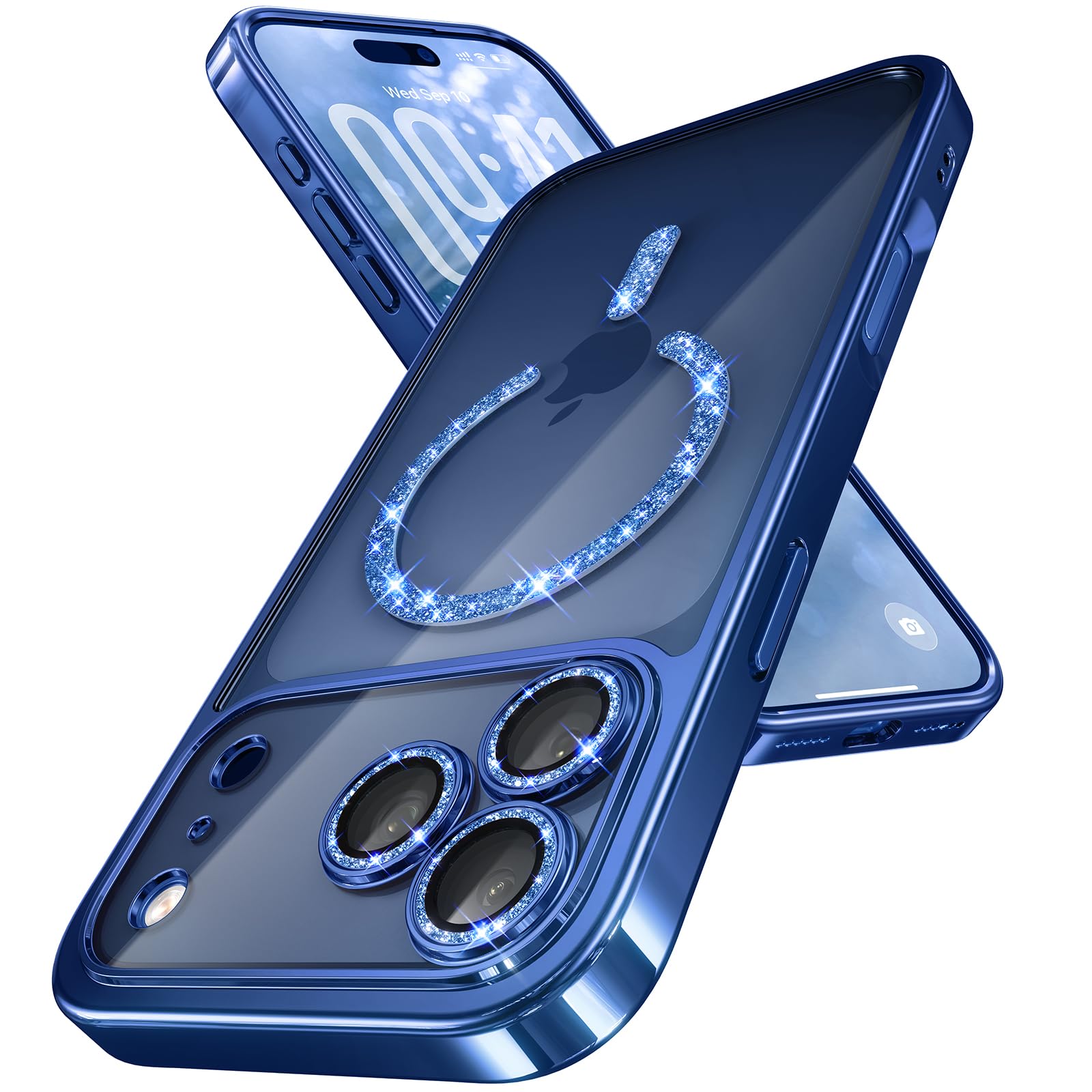 Magnetic for iPhone 17 Pro Max Case with Glitter Integrated Lens Protection Glossy Bumper Shiny Magnetic Ring Compatible