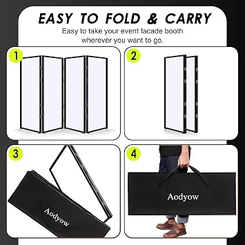 DJ Facade Booth Portable Event Cover Screen-Foldable 4 Detachable Metal Frame Light Projector Display Scrim Panel Stand with Carry Bag for Show,Party,Gathering,DJ Stand(White and Black)