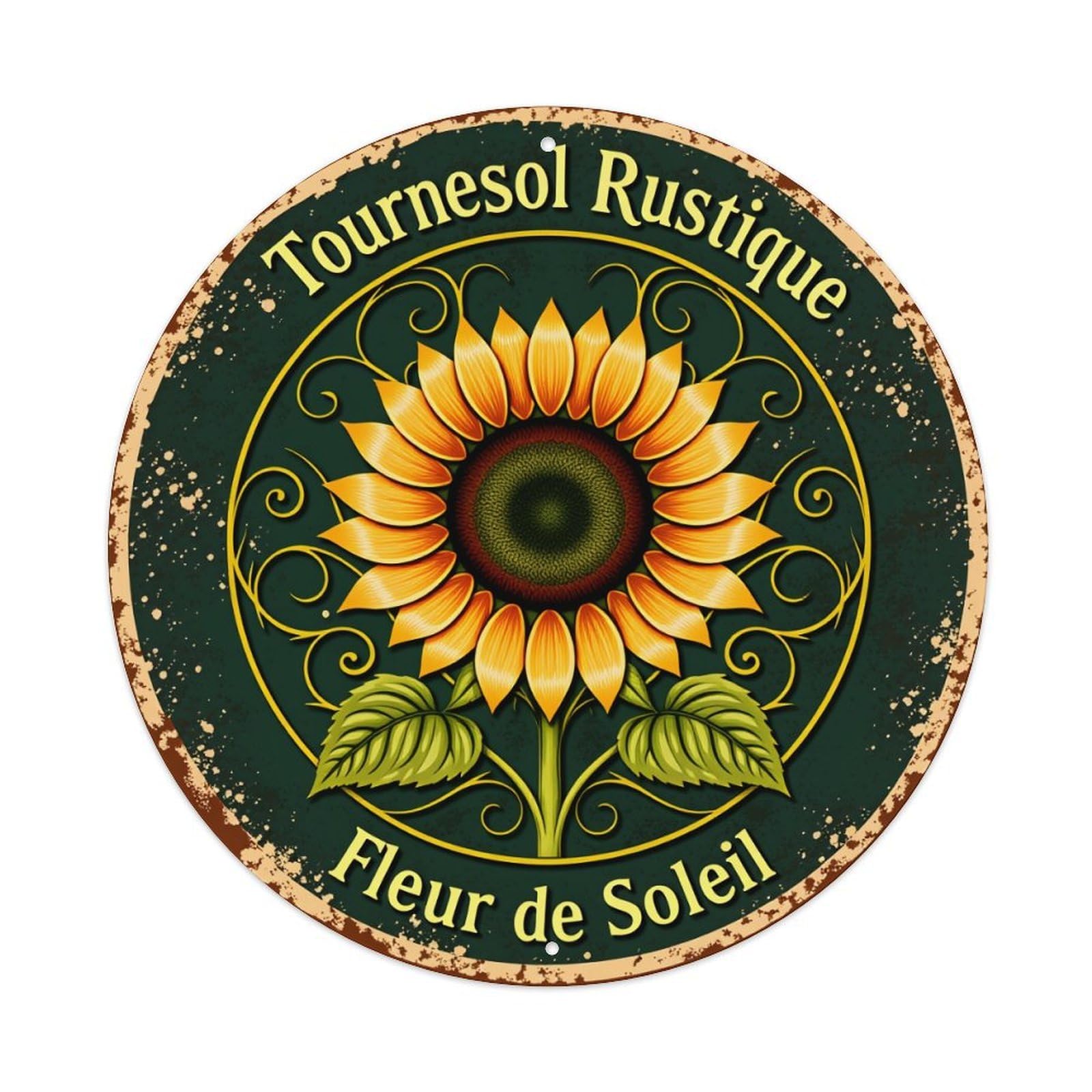 Sunflower Rustic Floral Design Pattern Vintage Metal Tin Sign Retro Wall Decor for Home Bar Garage Cafe, Indoor & Outdoor Decorative，circle Metal Poster, 8x8 Inch