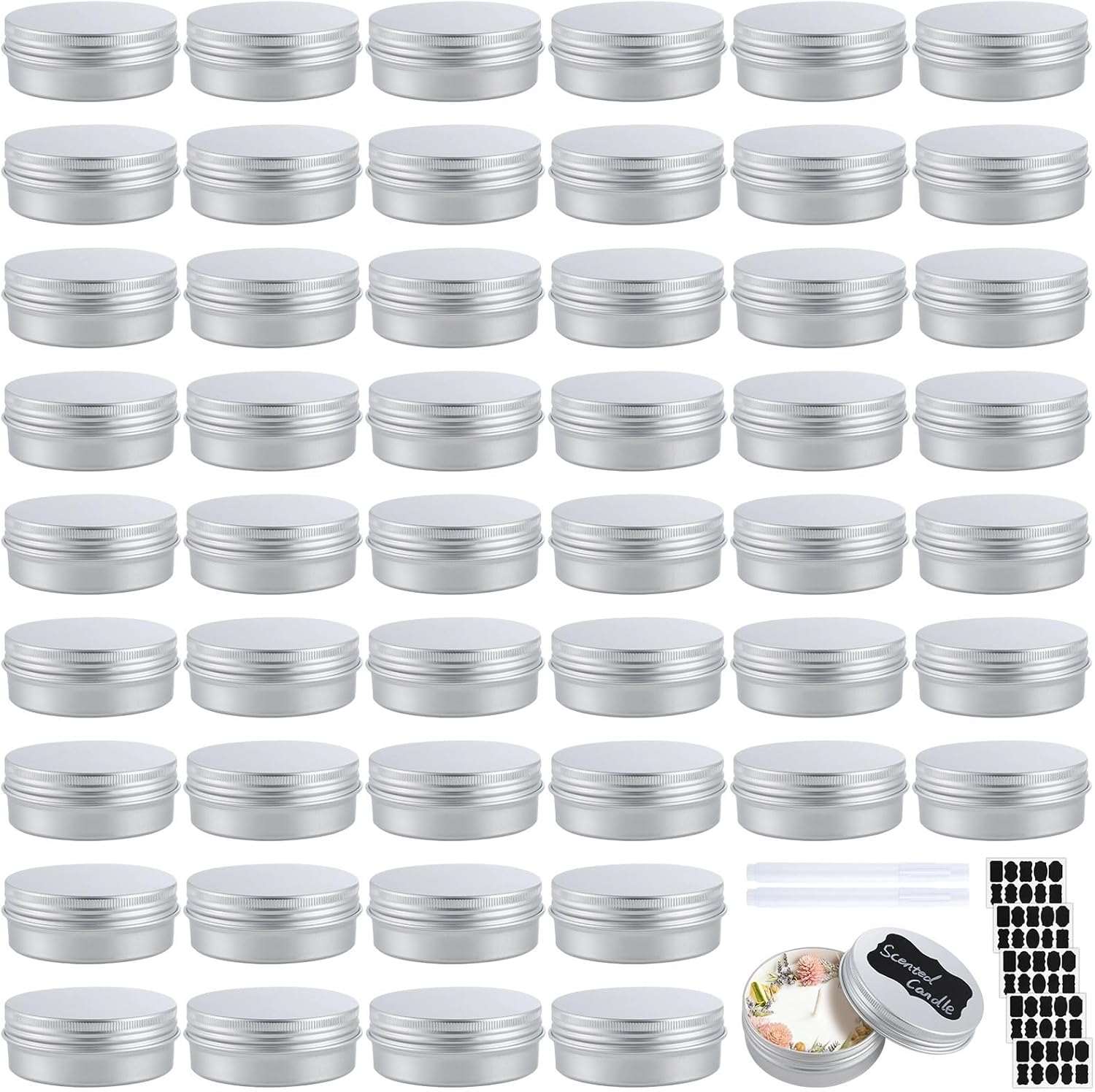 50 Aluminum Tins 2Oz, 60Ml With Screw-On Lids, Round Storage Containers For Crafts, Diy Candles, Balms, Tea, Spices, And More