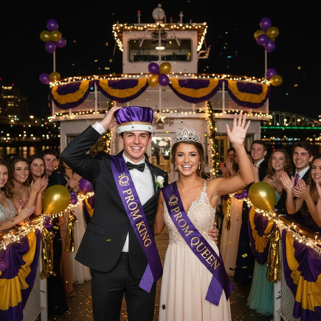 Anderson's Prom & Homecoming Royalty Set, Gold Tiara & Satin Crown with Faux Fur Trim, King & Queen Coronation Accessories