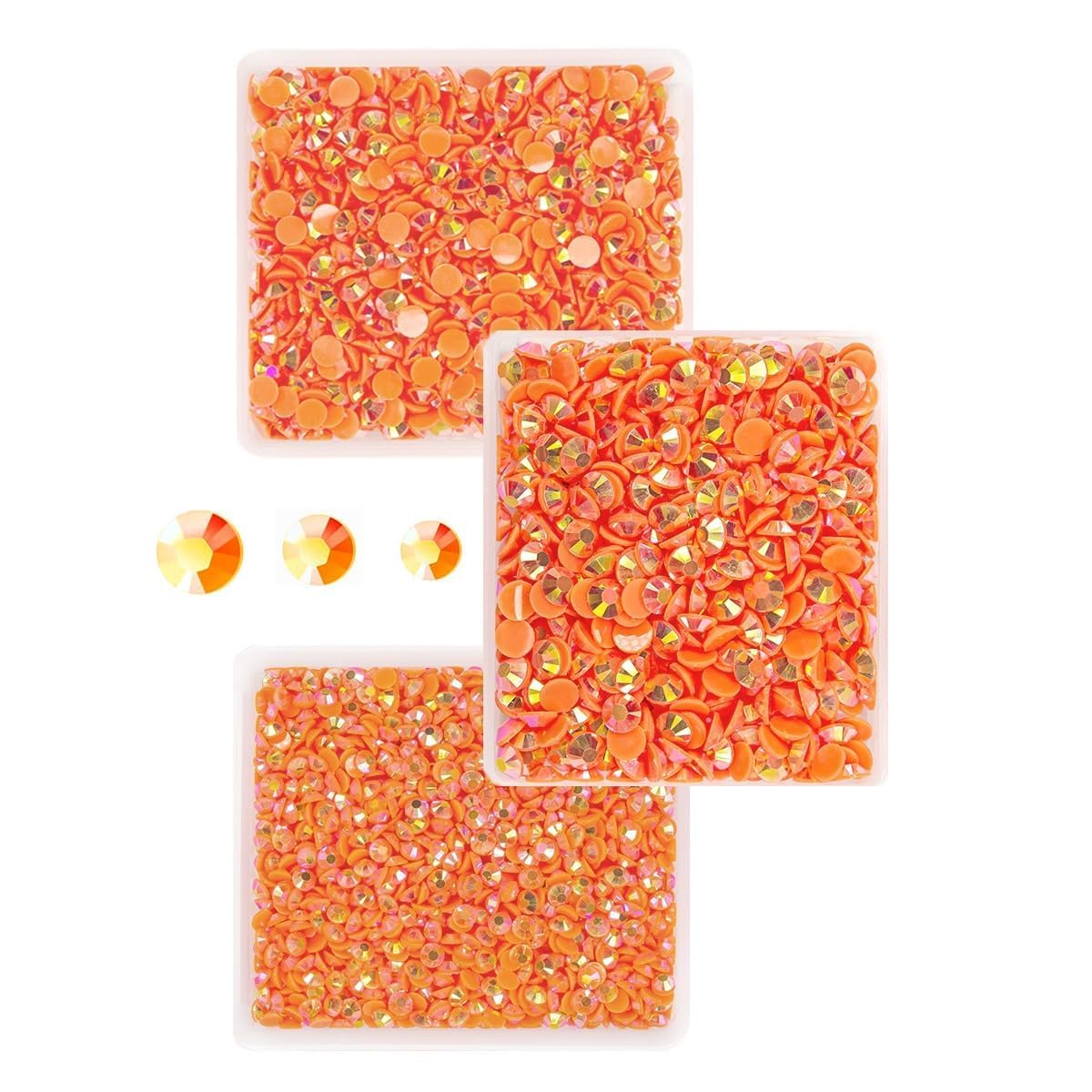 qiipii Neon Orange AB Resin Rhinestones for Crafting 3mm 4mm 5mm Orange Red Flatback Jelly Stones SS10 SS16 SS20 Diamonds Gems Charms for Nails Face