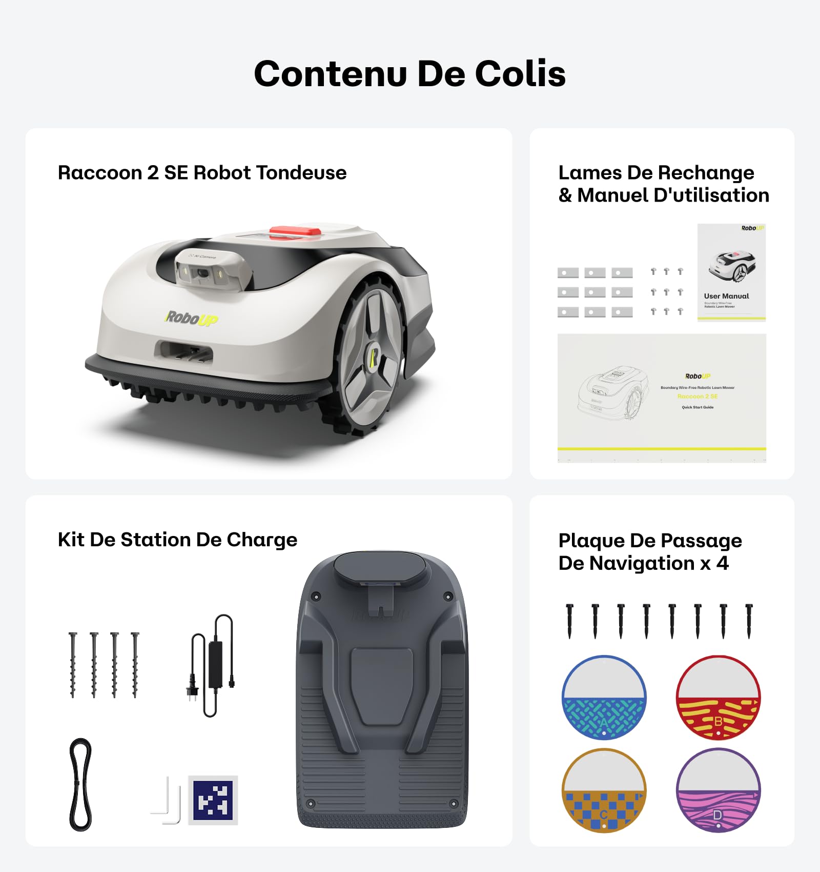Raccoon 2 SE Robot Tondeuse 600m² Vision sans RTK Tonte en U Forme 5Ah Recharge Rapide 150mins Autonomie