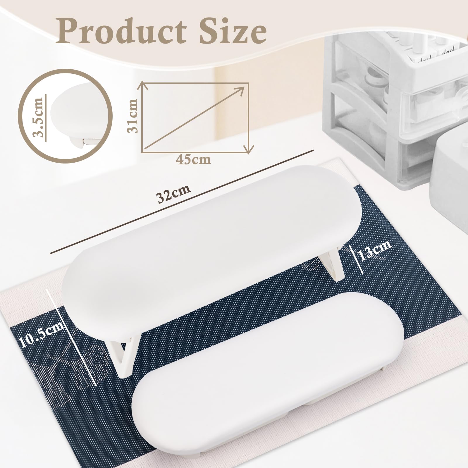 NVIYAM Poggiamano per Unghie Manicure, Poggiamano per Unghie Pieghevole in Pelle PU Cuscino, Poggia Mani per Unghie Professionale, Cuscino per Unghie Antiscivolo per Nail Art, Bianco