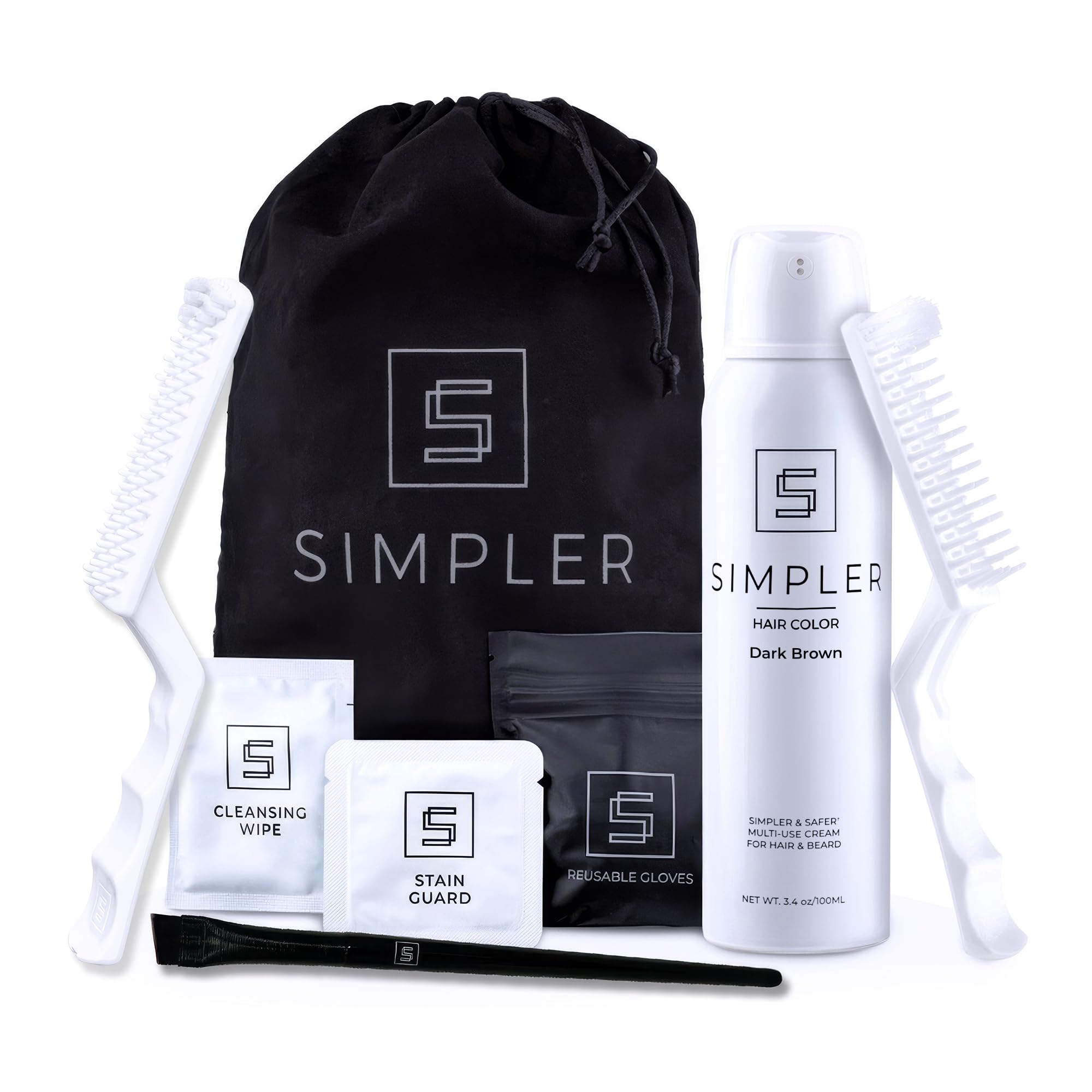 Simpler Hair Color Dark Brown Mustache and Beard Upgraded Brush Kit with 3 Brushes Included for Precision Application - Gentle, Natural Looking Beard Coloring for Men