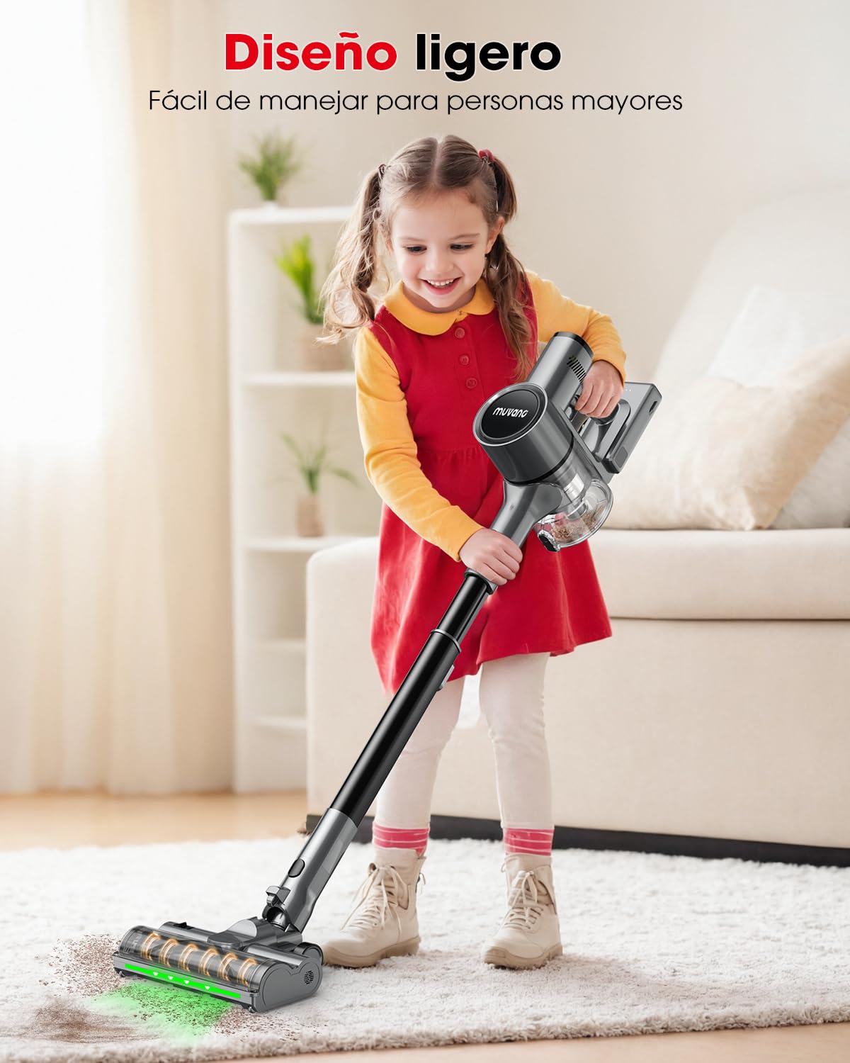 Aspiradora sin Cable Potente Succión de 45 kPa 500W Hasta 60 Minutos de Autonomía Resistente a Enredos Aspiradora Escoba Recargable con Soporte de pared para Pelo de Mascotas y Suelos de Madera