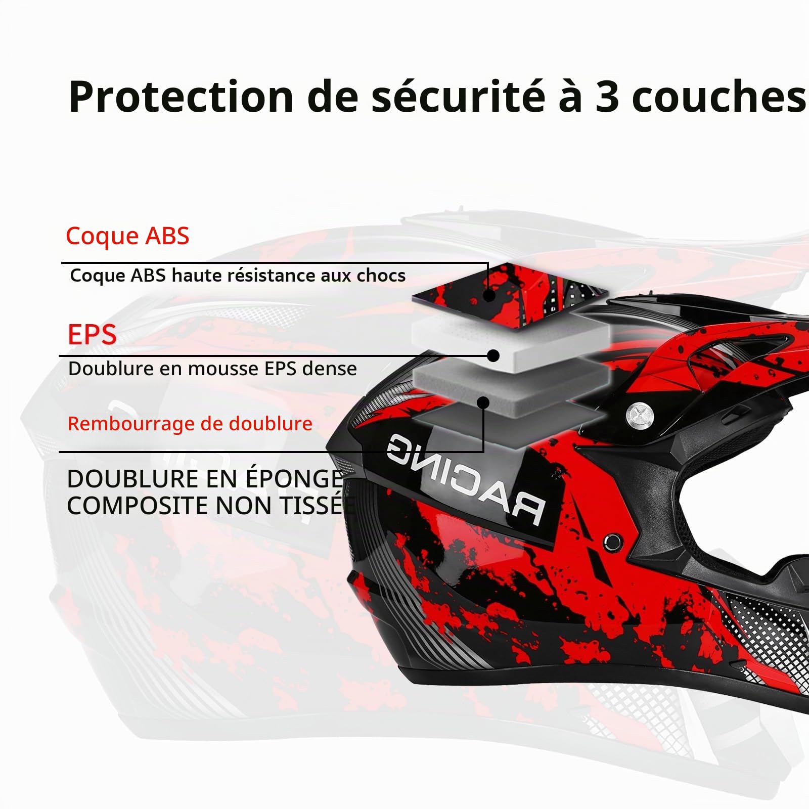 Casque Moto Enfant, Casque De Cross pour Jeunesse Casques De Moto, Casque Cycliste pour Enfants,Garçon Et Fille Scooter De Ski VTT Casque, avec Gants Lunettes Masques