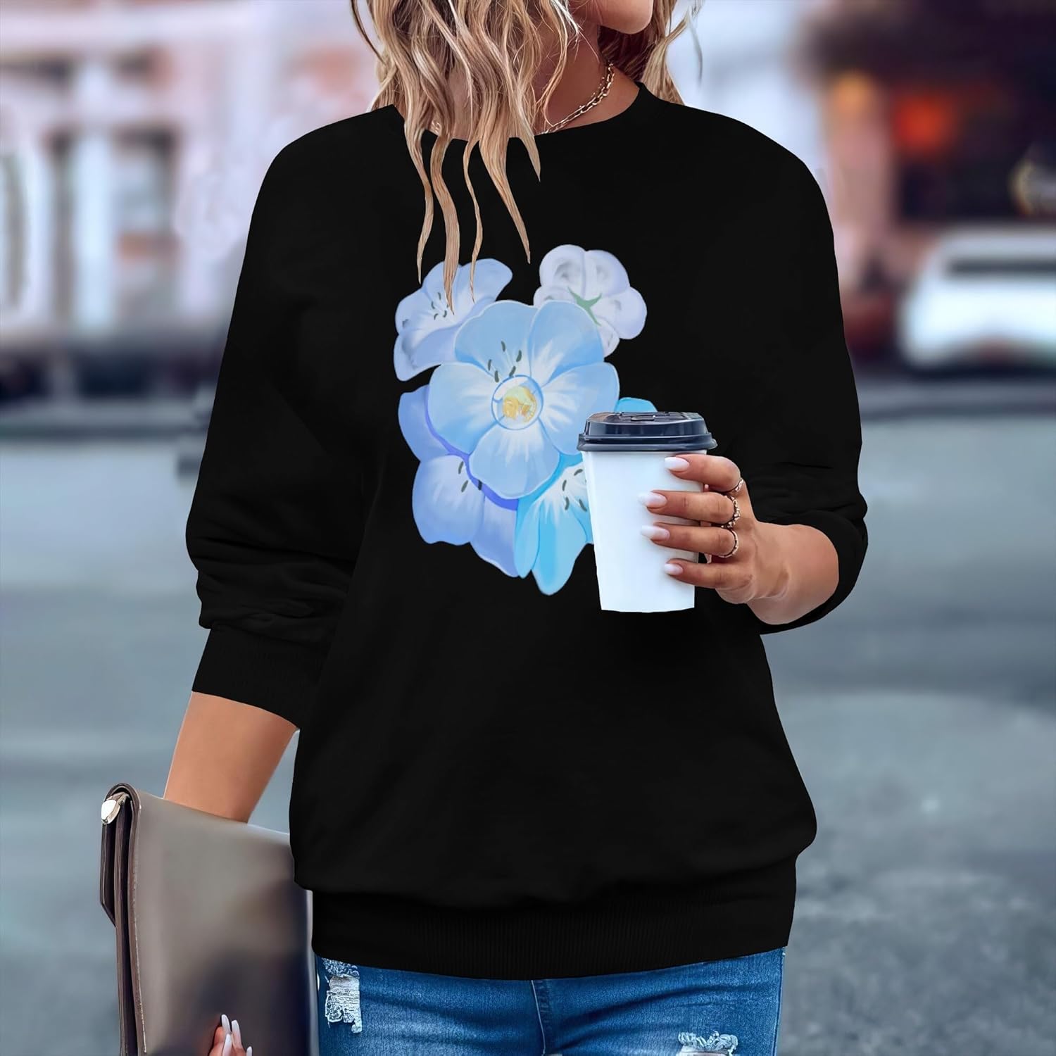 Fashion Sweatshirt Elegant Long Sleeve Crewneck Loose Fit Sweatshirts For Women Retro Casual Wear Vacation Clothes - Image 2