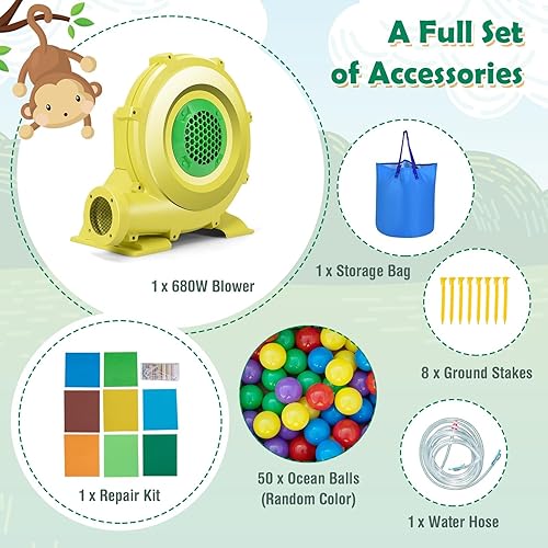 Miniatura 4 de BOUNTECH Tobogán acuático inflable, castillo de salto de parque acuático para niños con tobogán largo, piscina de salpicaduras, toboganes acuáticos