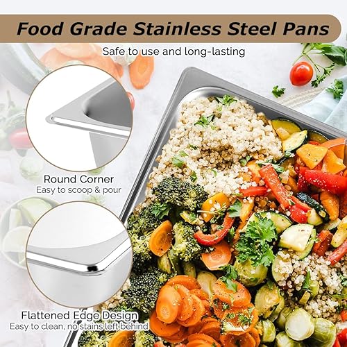 Miniatura 2 de BriSunshine Stainless Steel Pans 2.5" Deep, 6 Packs Full Size Hotel Pans Steam Table Pans, 22 Gauge Commercial Catering Food Pans for Restaurant