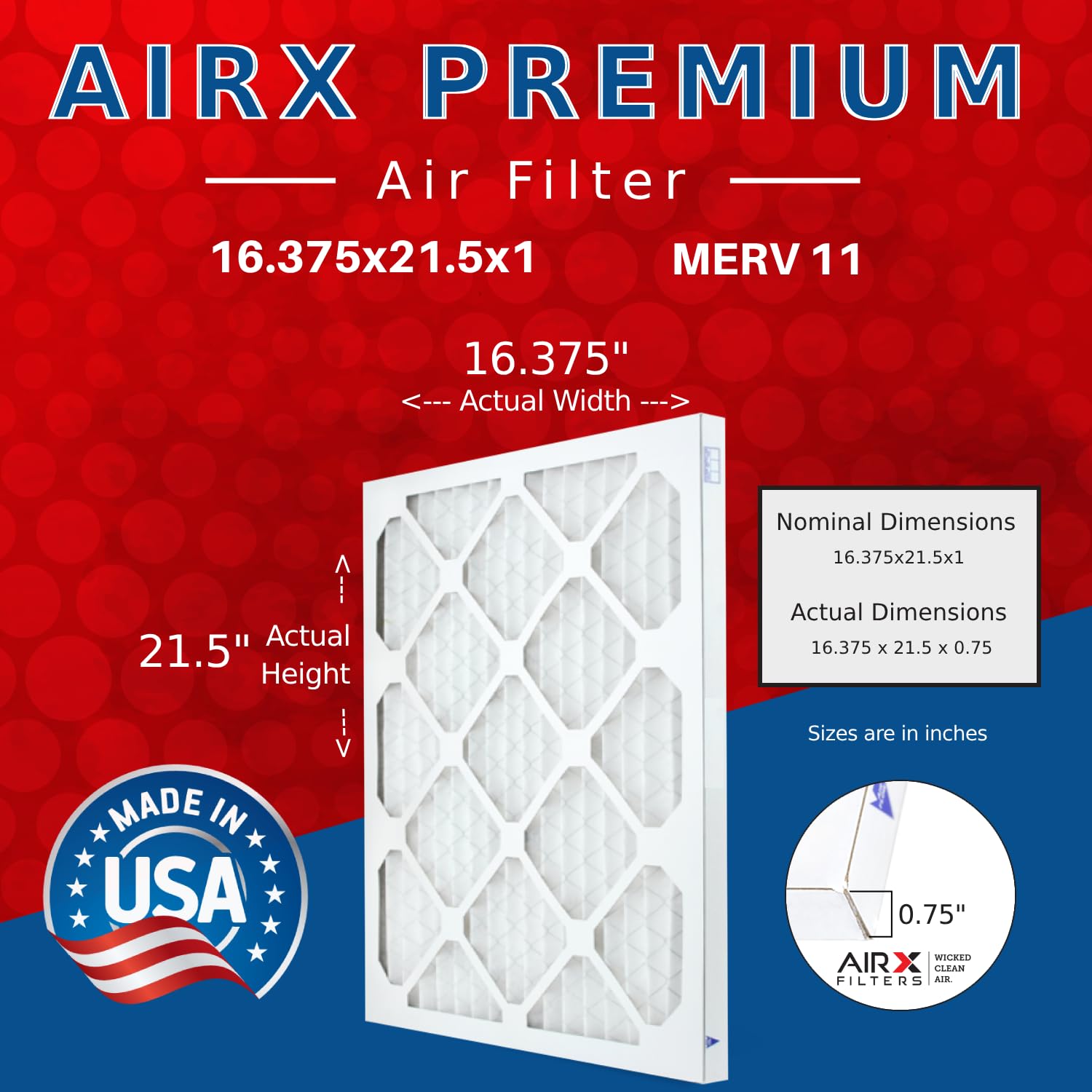AIRx Filters Wicked Clean Air Merv 11 Elektrostatischer Faltenfilter für Klimaanlage, 16,375 x 21,5 x 1, 6 Stück
