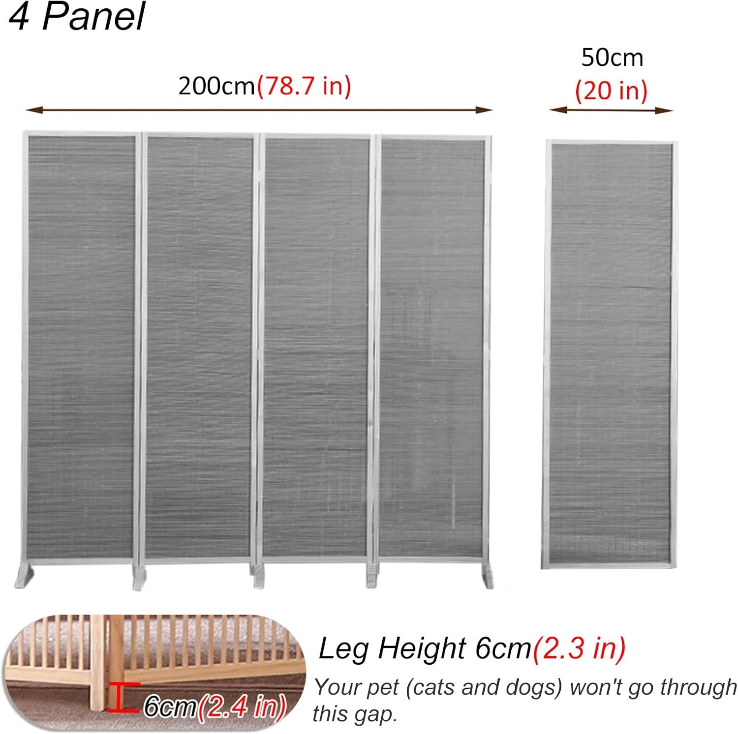 6 8 10 12 Ft Wide Chinese Landscape Wall Dividers with Wood Frame, Foldable Privacy Partition Screen for Room Separation/Doorway/Kitchen Restaurant/Hotel (Color : 4 Panel, Size : H