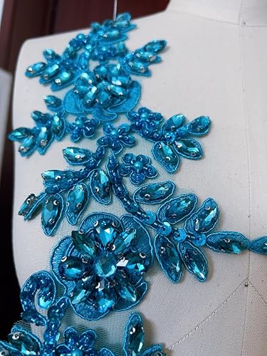 Miniatura 15 de 1 par de accesorios de apliques de encaje con diamantes de imitación, cuentas de vidrio, parches para decoración de vestidos de novia de niña