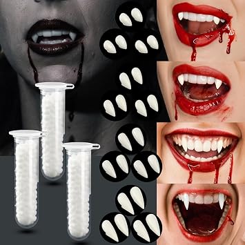 Vampire Teeth, 12 Pairs 4 Size Vampire Fangs with 3 Teeth Glue, Halloween Horror False Teeth Dentures