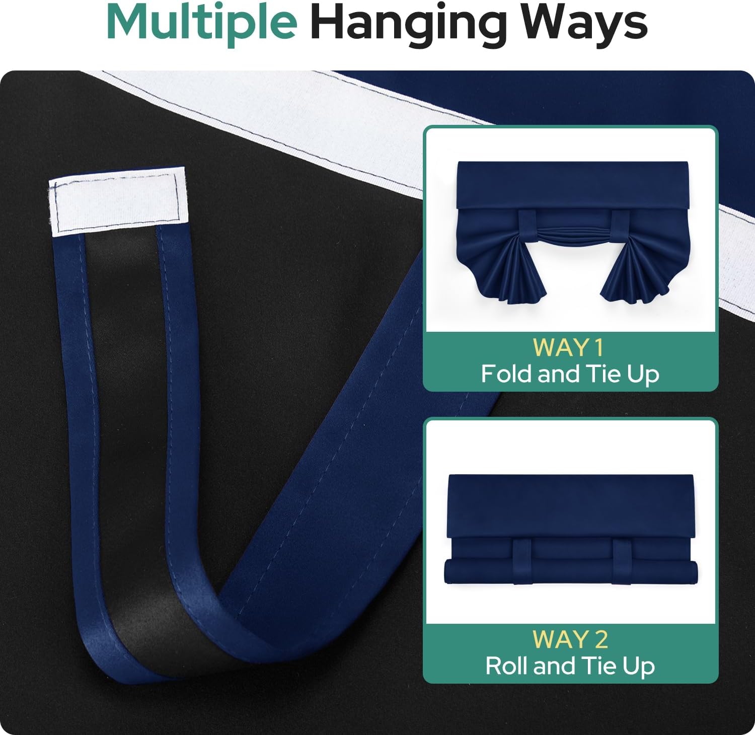 HOMEIDEAS 100% Blackout French Door Curtains, Privacy Door Curtains for Window, 30 X 68 Inch Room Darkening Blinds, Thermal Insulated Window Shades for Bedroom, 1 Panel, Navy Blue