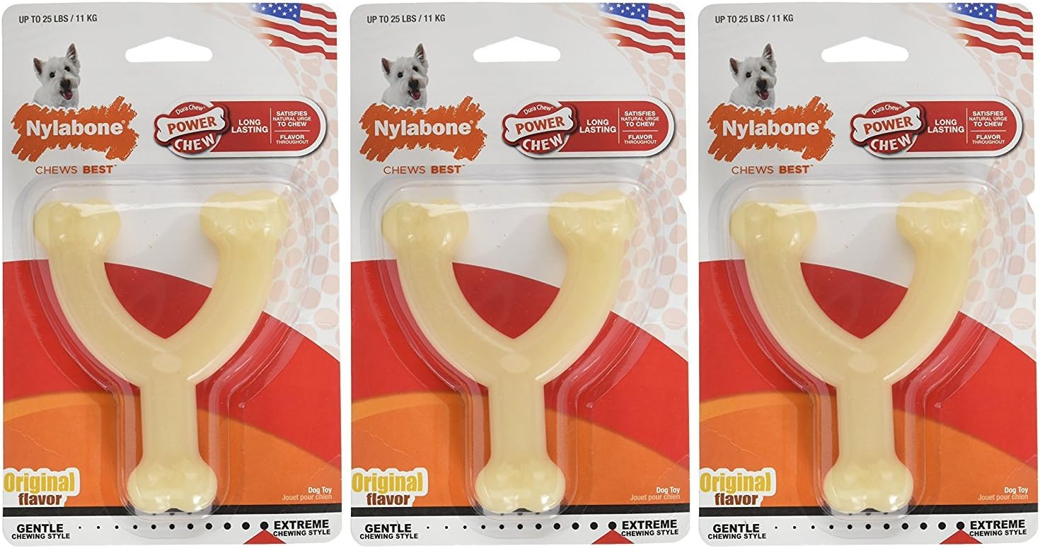 (3 Pack) Nylabone Dura Chew Original Flavored Wishbone Dog Chew - Size Wolf/Medium