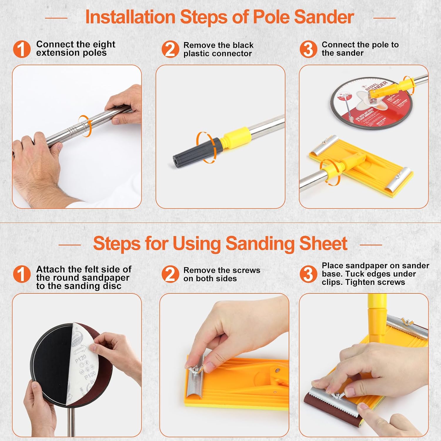 Drywall Pole Sander Kit，85" Manual Hand Drywall Sander with Extension Pole | Wall Sander for Painting Prep，Complete with 2 Sanding Heads and 20 Sandpaper Sheets (100, 120, 180, 240, 320 Grit)