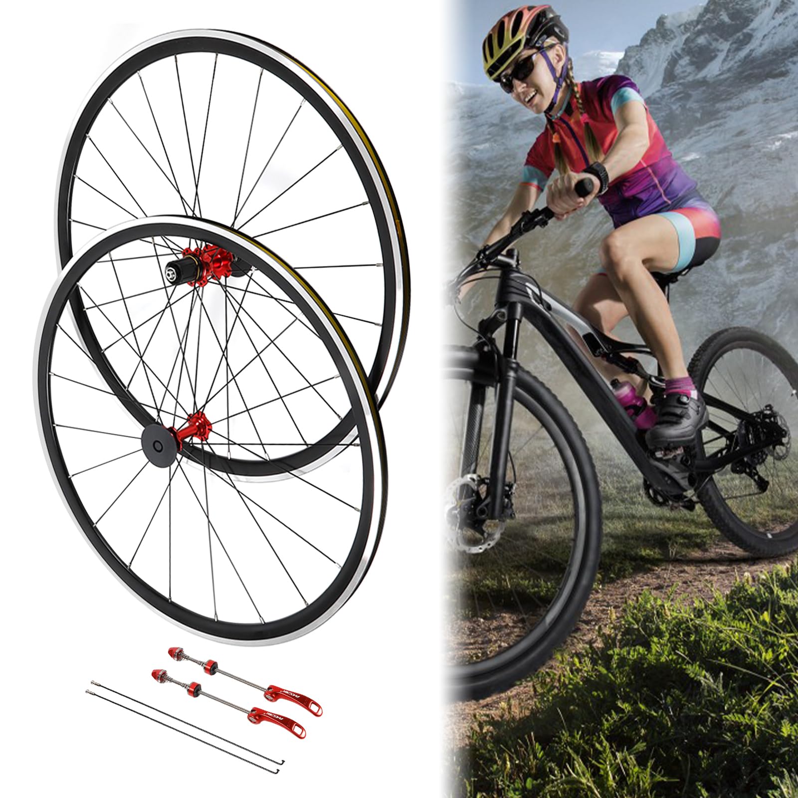 SHZICMY 700C Wheelset Road Bike Front Rear Bicycle Wheel Set, Ultra-Light Aluminium Alloy Wheels with Quick Release Levers and Spokes for 7/8/9/10/11 Speed Wheelset