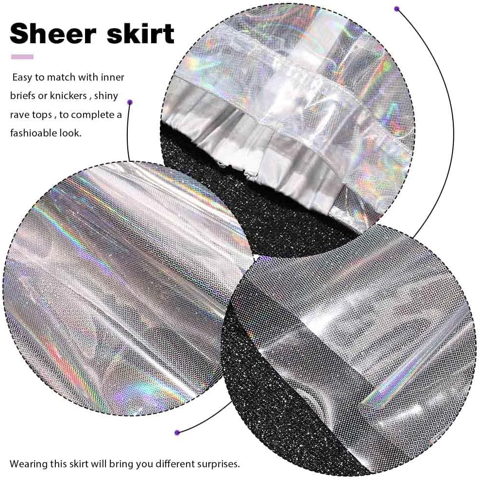 Women‘s Flared Pleated Skirts Shiny See Through Mini Skirt High Waist Clubwear Novelty Skirt for Women - Image 6