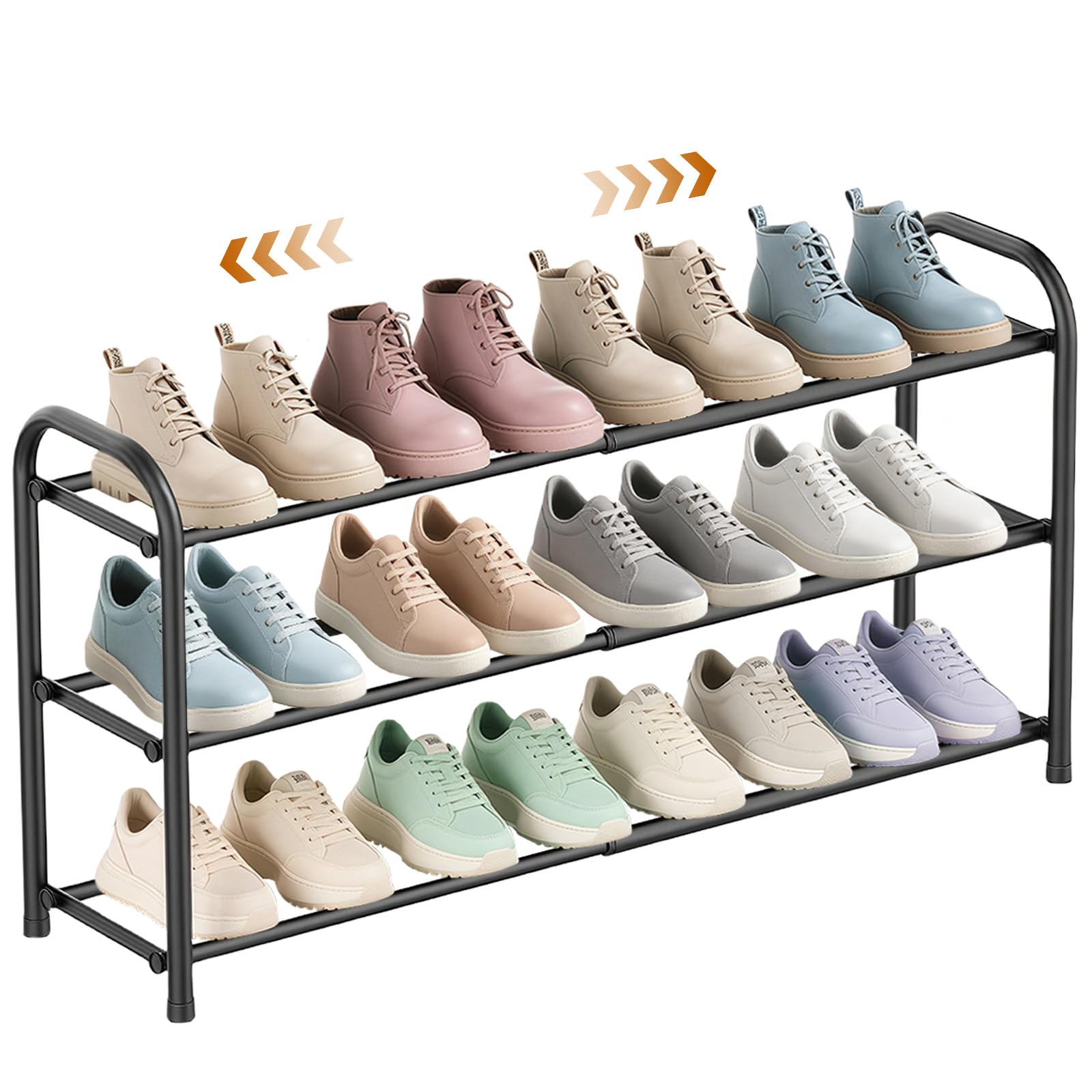 NBBENG Three layer adjustable shoe rack, lightweight storage shoe rack, comes with four anti slip foot covers, suitable for corridors, entrances, wardrobes, and corner spaces