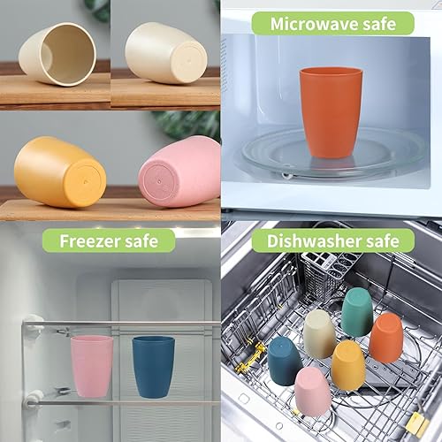 Miniatura 6 de Wogreenmo Juego de 6 vasos de paja de trigo de 12 onzas, vasos de plástico irrompibles con pajita de trigo, reutilizables, aptos para lavavajillas,