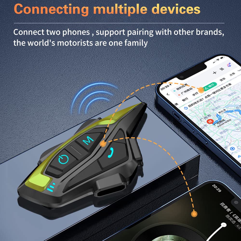QSPORTPEAK Shark Motorrad Headset Intercom,Motorradhelm Kommunikationssystem for 6 Reiter /2000 Metern Reichweite/Musik Teilen/Multi-Länder-Tonauswahl,Einfaches Pairing in einem Schritt,Einzelpack