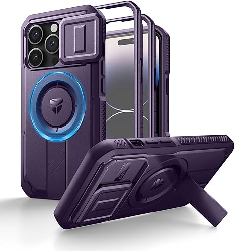 Vista 57 de Dexnor - Funda para iPhone 14 Pro Max con tapa deslizante para cámara, soporte ajustable y protector de pantalla integrado, carcasa magnética Negro