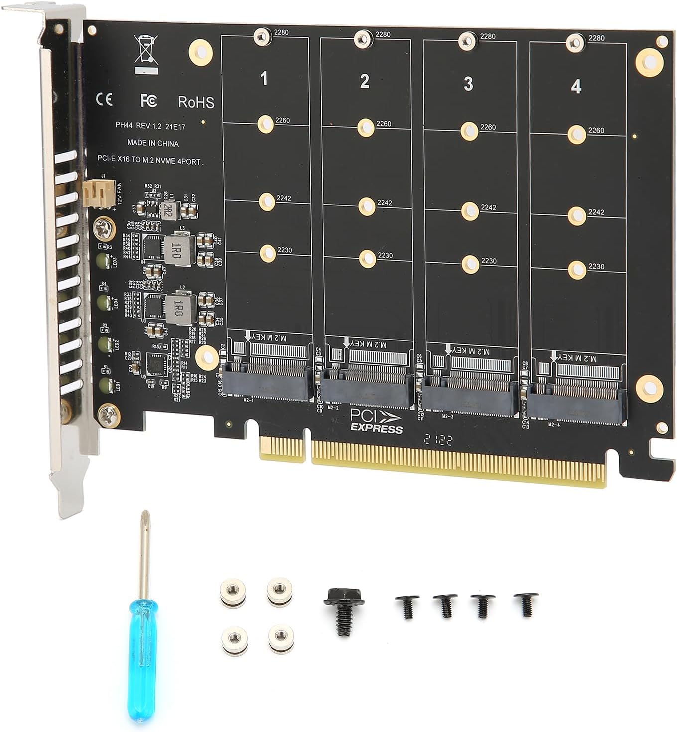 Zunate M.2 NVME to PCIe X16 Adapter, M Key Hard Drive Converter Reader Expansion Card, 4 Port NVMe to PCI-e Host Controller Expansion Card (ph44)