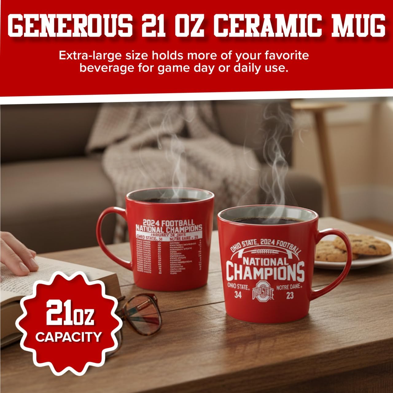 Ohio State Buckeyes 2024 NCAA National Championship Red Ceramic Mug – Official Championship Logo, Season Schedule, Collector’s Edition – Microwave Safe – Hand Wash Recommended – 21 oz - Image 3