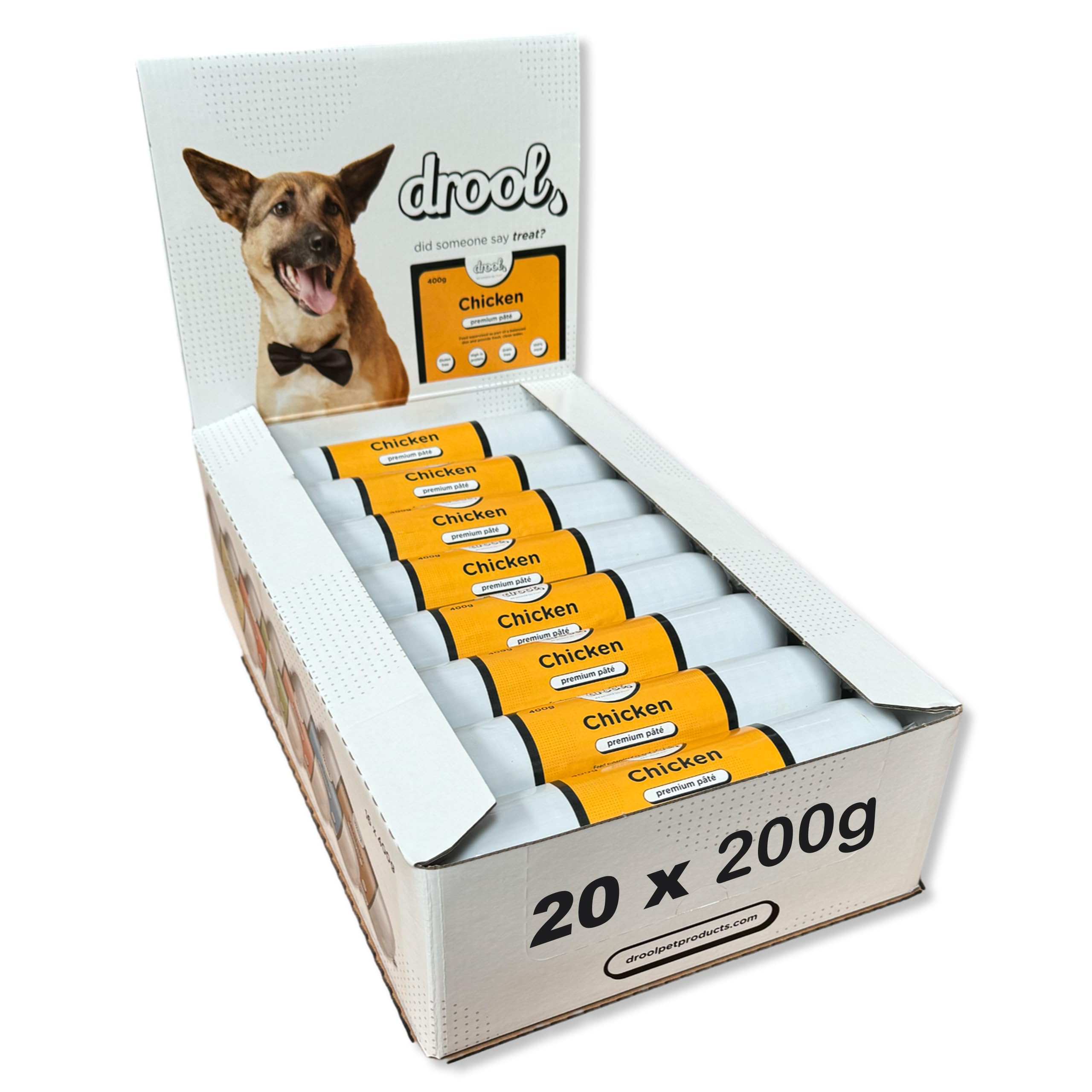 Drool Pet Products Dog Food | Multi Pack 20 x 200g Premium Dog Pate Tube 20 x Chicken