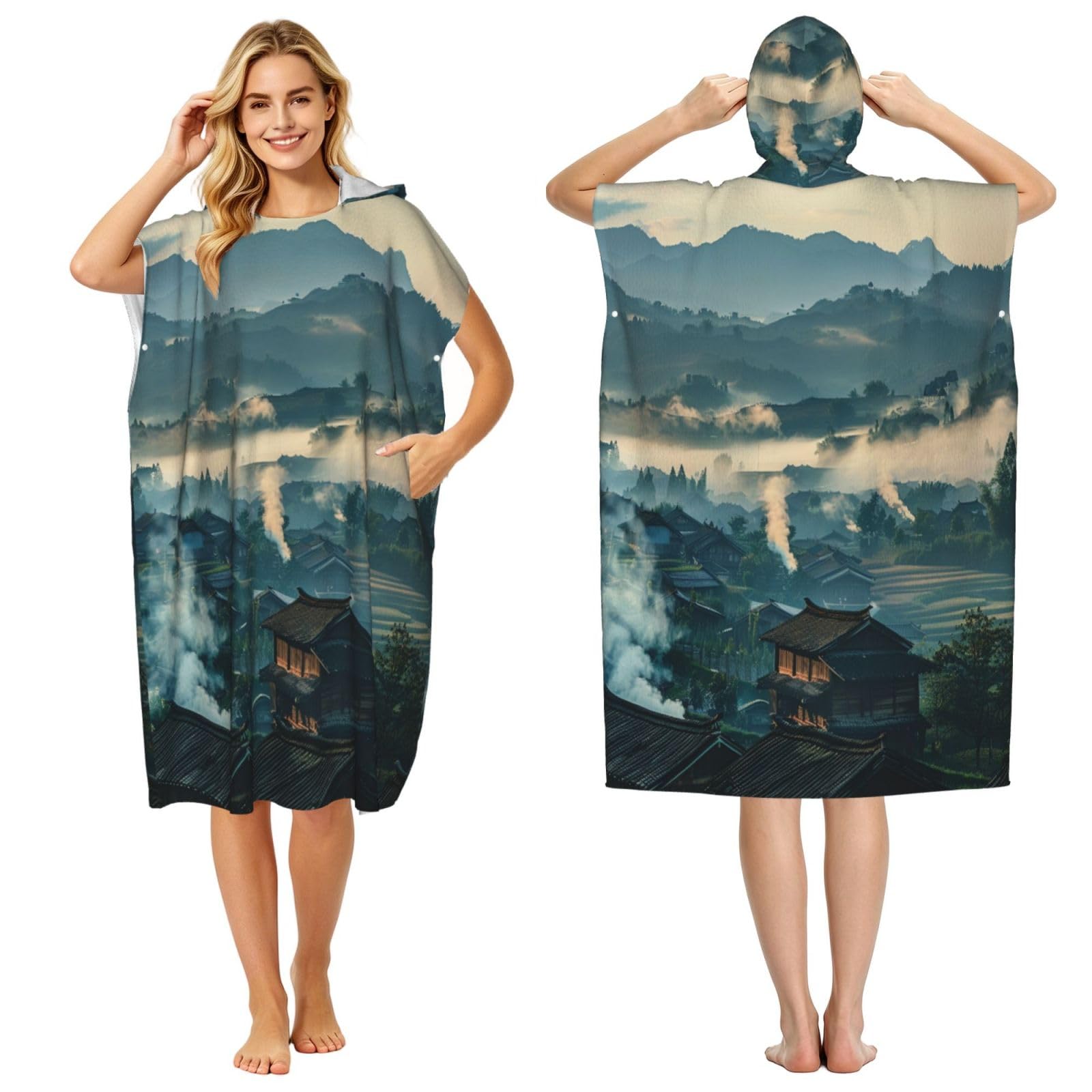 DTHKJNLSF Town Adult Hooded Beach Poncho Towel