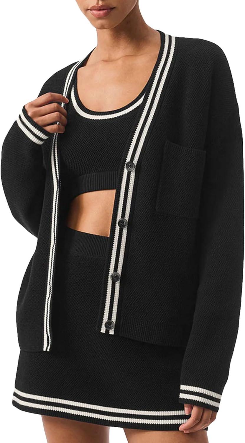 Women’s Striped Cardigan Sweater Open Front V Neck Button Down Sweaters Long Sleeve Rib Knit Casual Outerwear Women’s Striped Cardigan Sweater Open Front V Neck Button Down Sweaters Long Sleeve Rib Knit Casual Outerwear