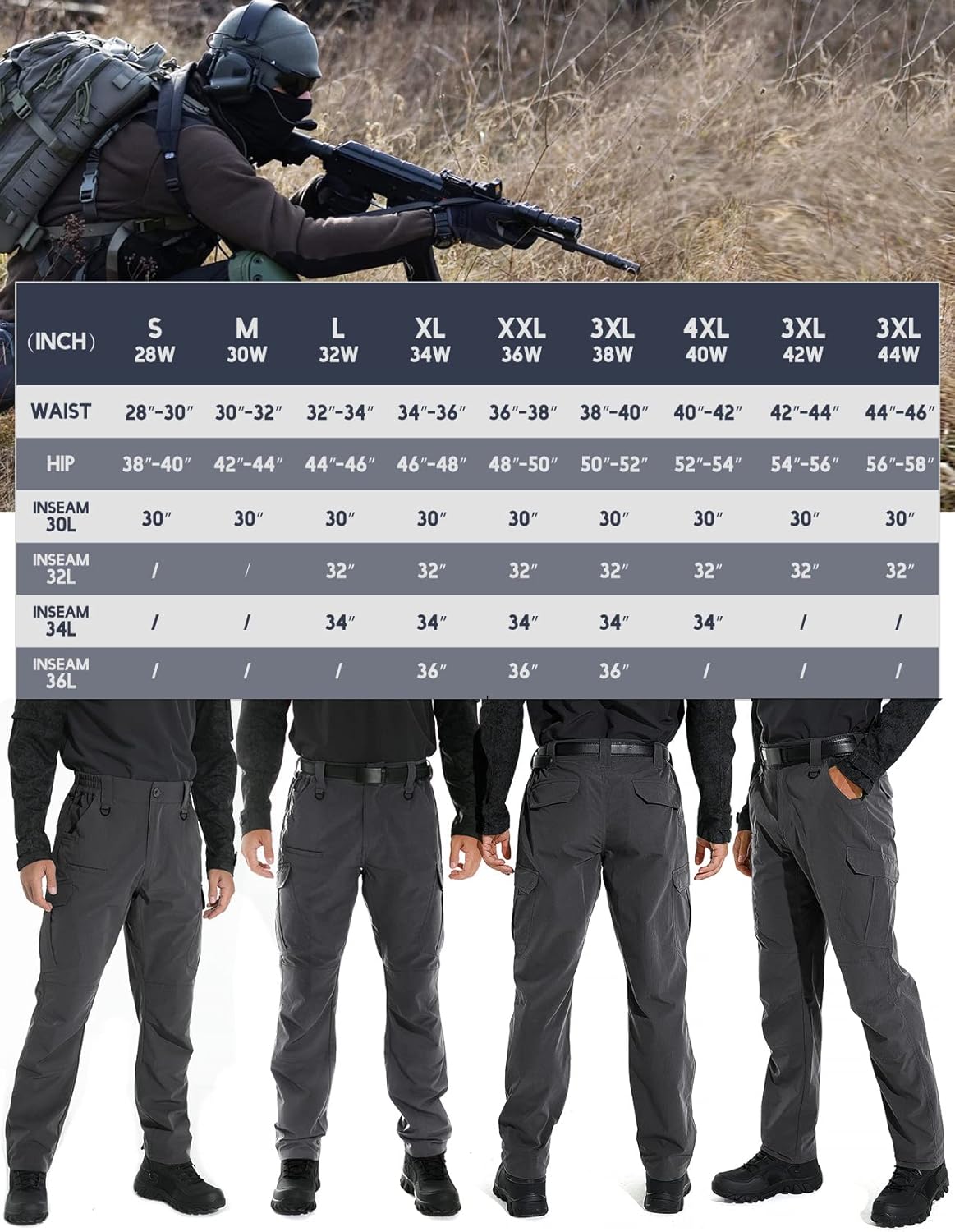 KFUBUO Men's Lightweight Ripstop Tactical Cargo Pants, Water Resistant Hiking Work Pants Relaxed Fit Black - Image 5