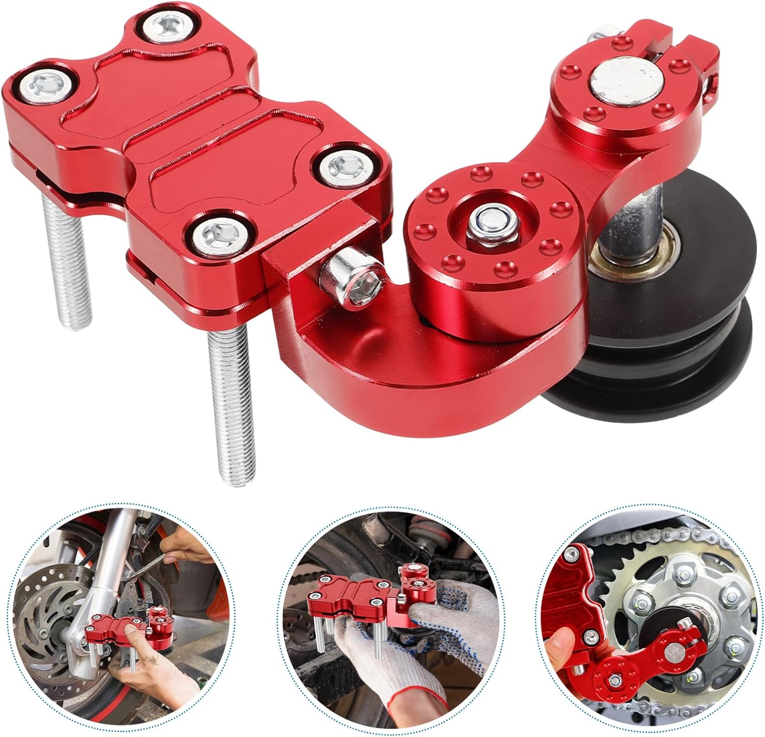 Motorcycle Chain Tensioner Guide Kit Aluminum Alloy Red Adjuster