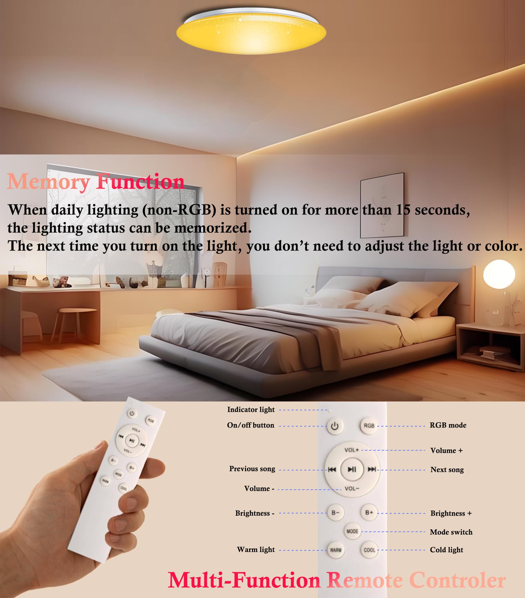YY Plafoniera musicale LED con altoparlante Bluetooth Φ50cm 55W controllo vocale e APP Compatibile con Alexa/Google Home Cambio colore RGB Regolazione colore dimmerabile con telecomando