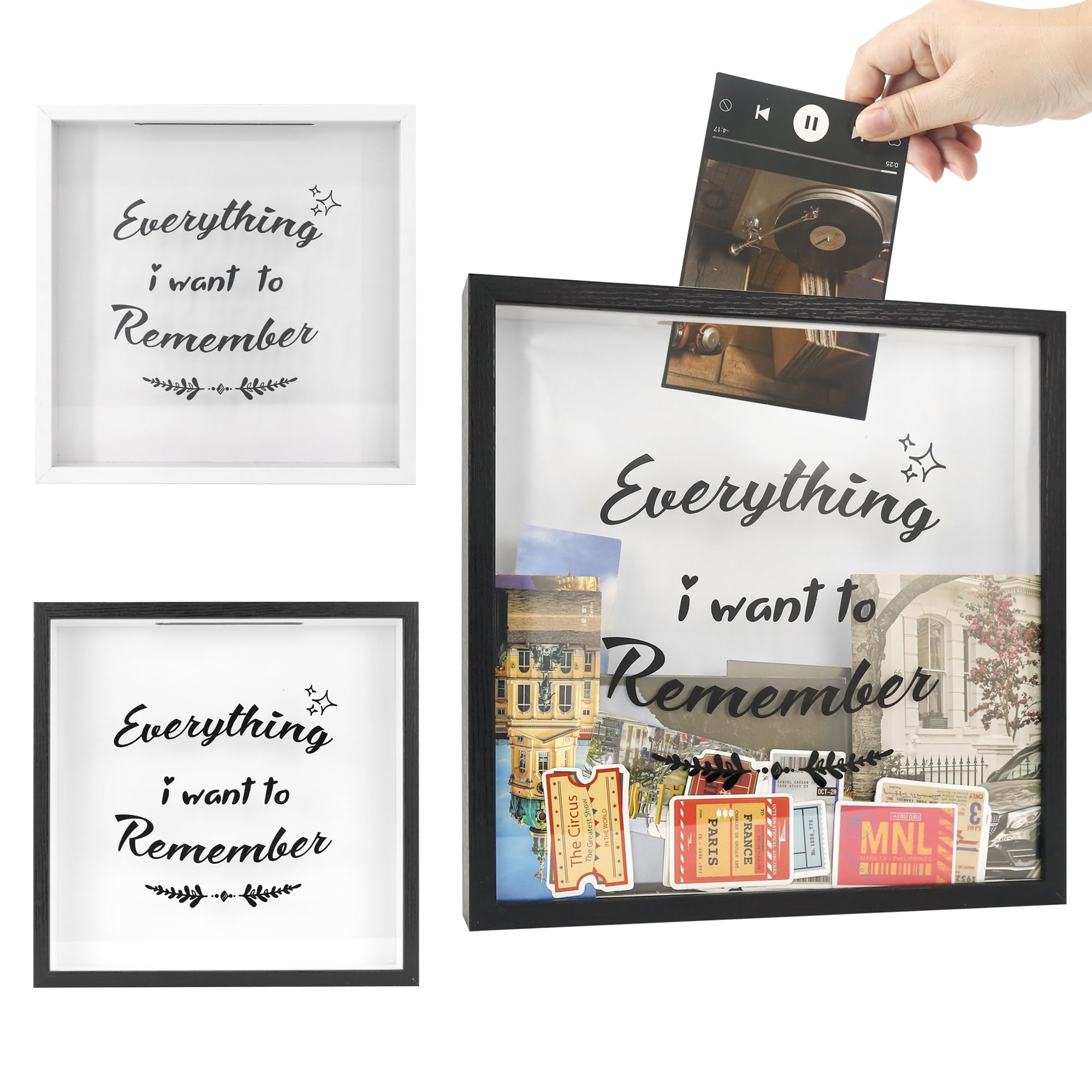 FramePro Grande scatola 3D, 28 x 28 cm, cornice da viaggio in legno con fessura, amore per biglietti, foto di viaggio, artigianato, nero (stella)