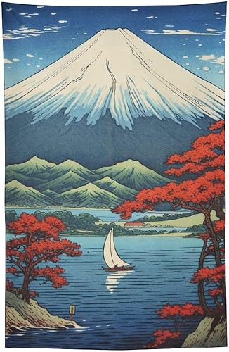 Miniatura 10 de QEOPGNE Tapiz de pared grande con diseño de pez Koi, diseño de flores de cerezo japonés, gran ondas, retro, grande, decoración de pared para