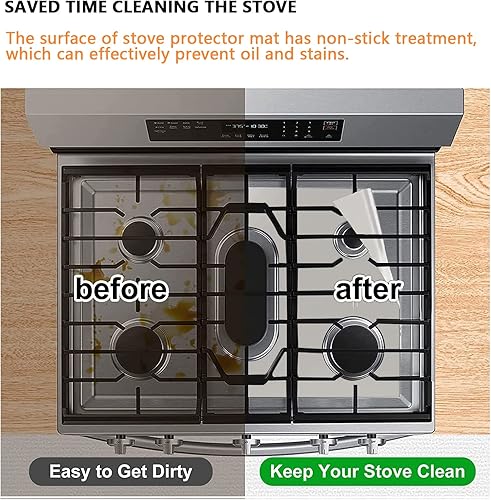 Miniatura 10 de Cubiertas de estufa para quemadores de gas, cubierta superior de estufa, recortada, fácil de limpiar, reutilizable, forro antiadherente, lavable,