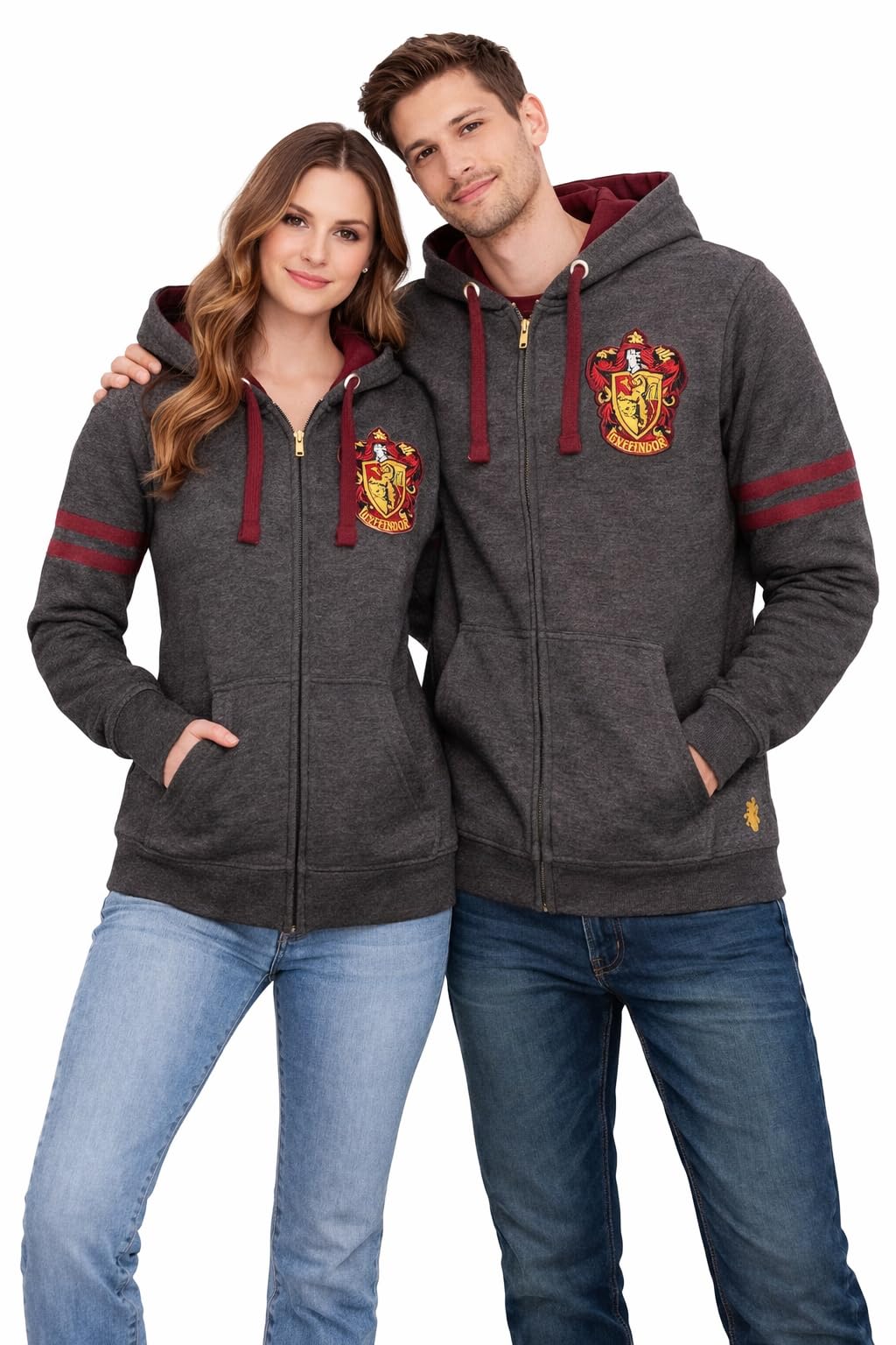 Gwcc Unisex Charcoal Harry Potter Gryffindor Zip Hooded Sweatshirt, S, Maroon