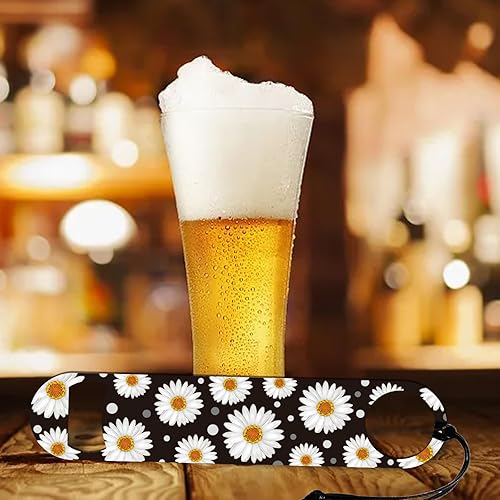 Miniatura 5 de GLOBLELAND Daisy Flower Art - Abrebotellas de acero inoxidable con cordón de poliuretano, abrebotellas de cerveza, abridor de botellas plano, barra