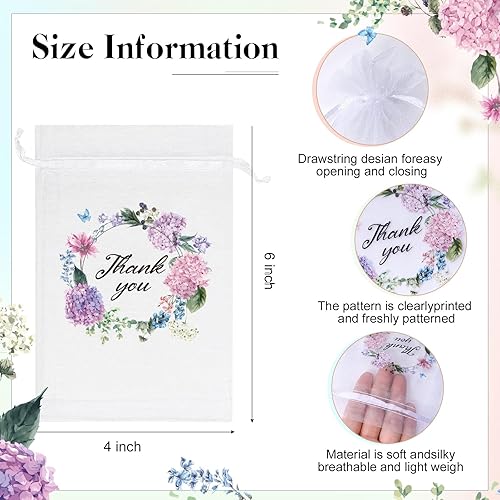 Miniatura 9 de MANOPAWS 100 bolsas de agradecimiento transparentes, bolsas de organza transparente, pequeñas bolsas de malla con cordón floral a granel, bolsa de
