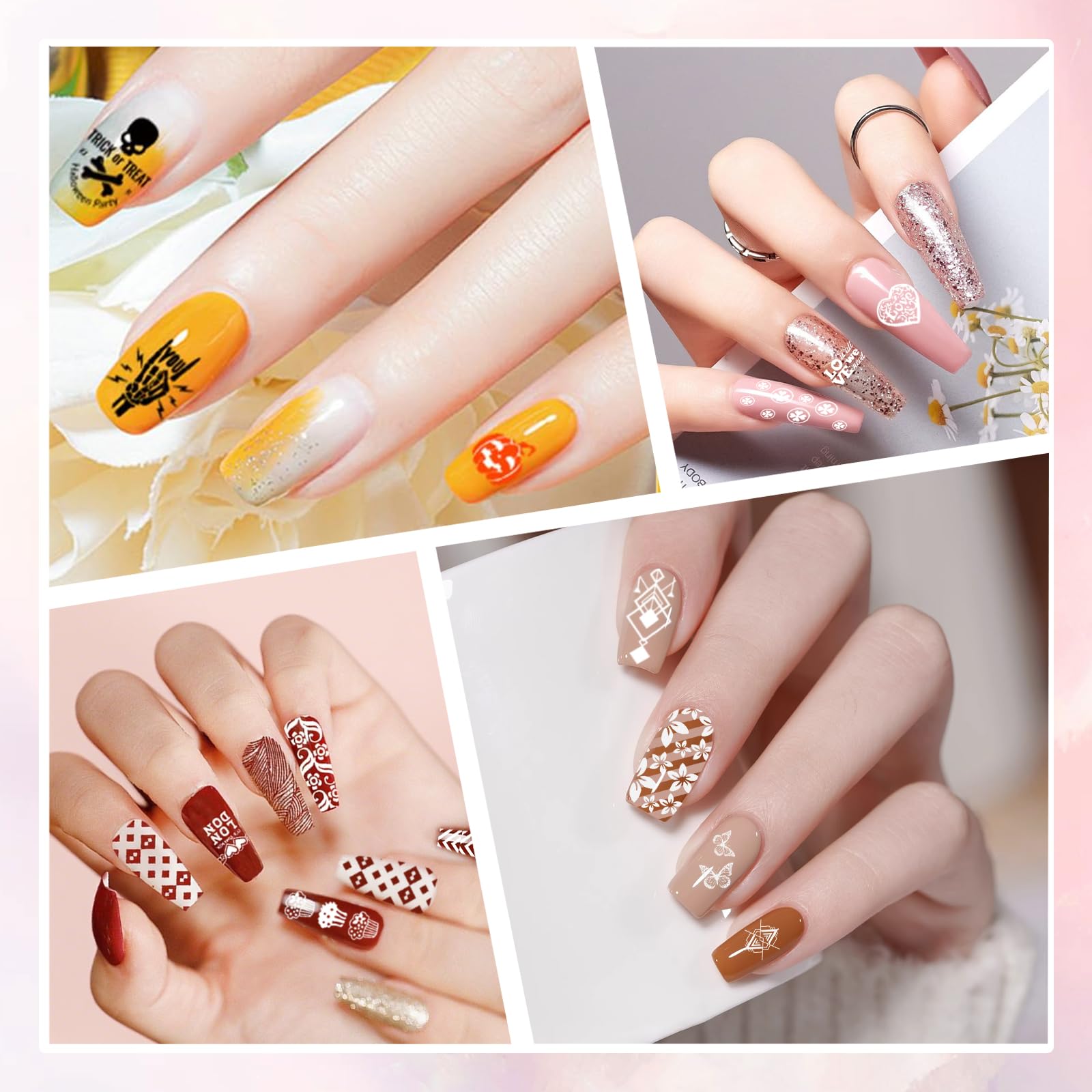 Biutee Set de Stamping Nail Art Kit d'estampage d'ongles 15 pièces modèles d'art d'ongle avec motifs d'animaux, de feuilles et de fleurs 1 Tampon 2 Grattoir 1 Paquet de Cartes
