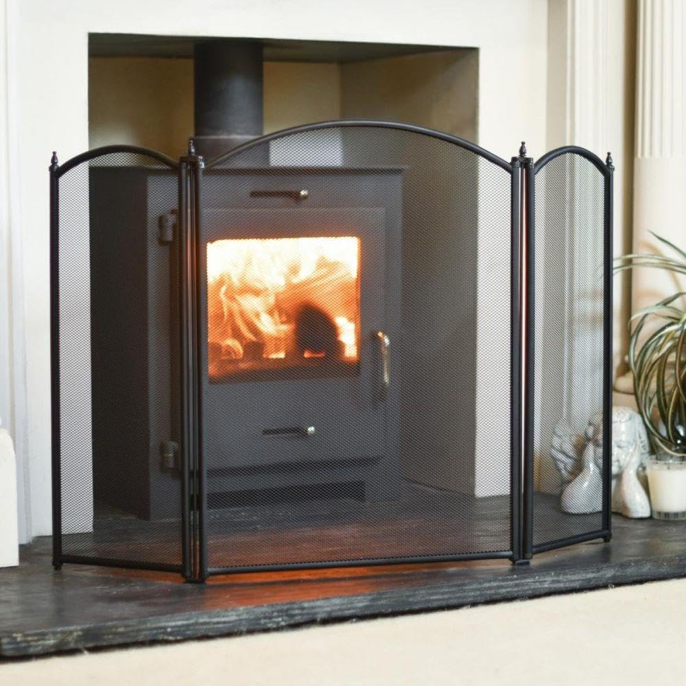 The "Classique" Black Three-Fold Fireguard Fire Screen – Classic Style Mesh Guard for Log Burners & Open Fires – Spark & Debris Protection