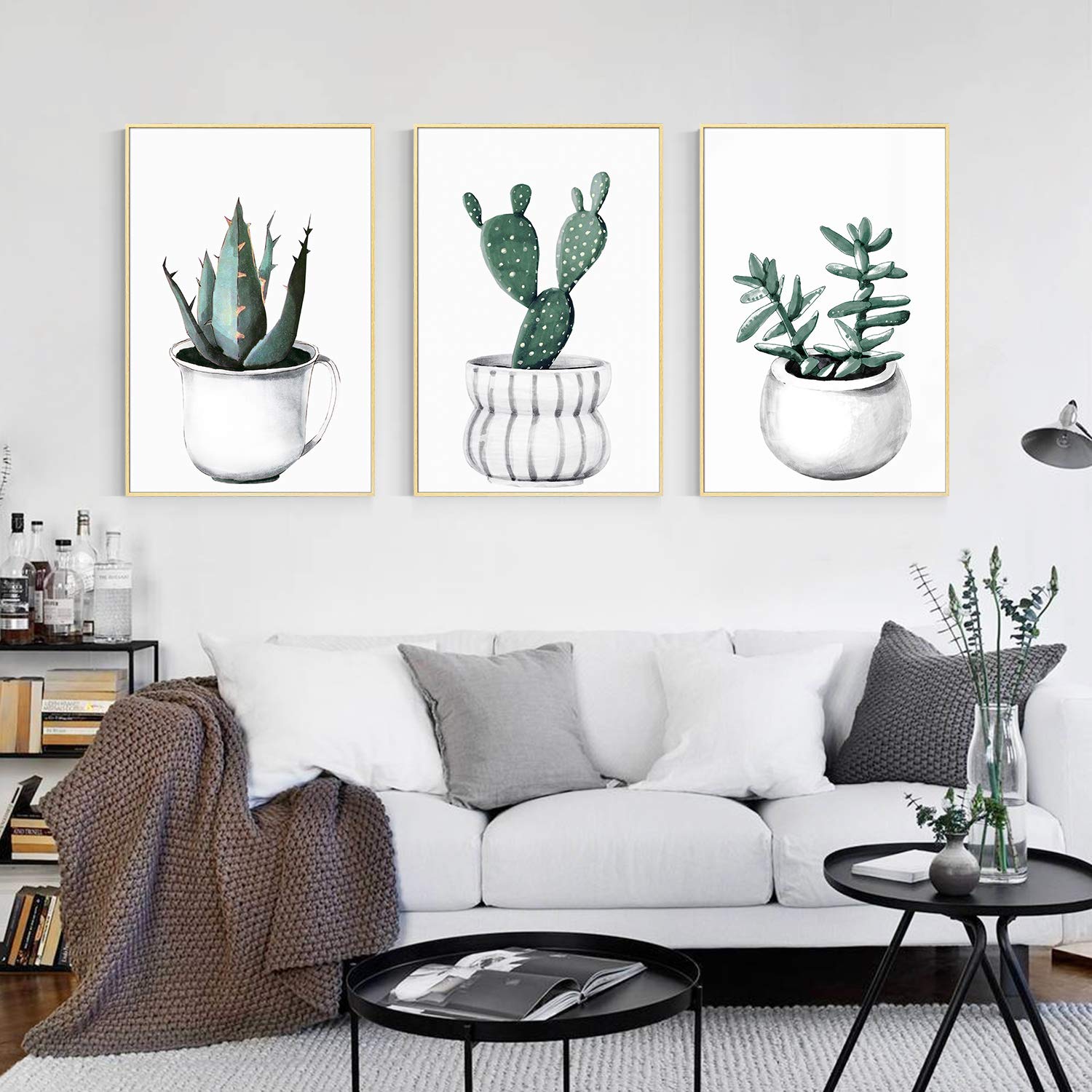 ArtbyHannah 3 Piece 12 x 16 Inch Framed Canvas Wall Art for Living Room or Bedroom Green Botanical Plant Prints Watercolored Painting Artwork Decor,Ready to Hang