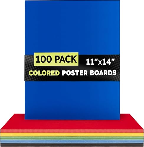 Miniatura 64 de Hygloss Tablero grande de póster de 22 x 28 pulgadas, 100 tableros de póster de colores neón surtidos a granel, 10 puntos de grosor, papel de póster